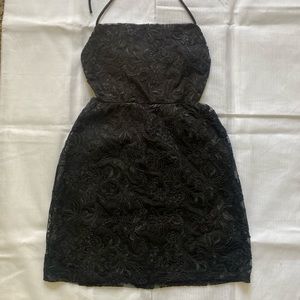 Black embroidered mini cocktail dress